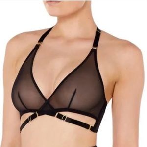 Bordelle Art Deco Mesh Wrap bralette Bra racer back In Black size LL